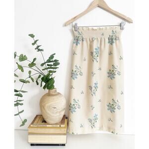 Vintage 50’s 60’s Size Small Beige Embroidered Cross Stitch Midi Skirt